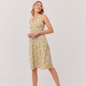 Pact Reverie Floral Yellow Fit & Flare Halter Dress, Size: Medium